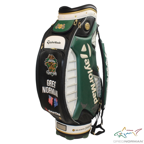 Greg Normans Personal 2009 TaylorMade Season Opener Qantas Black/White/Green Full Size Golf Bag