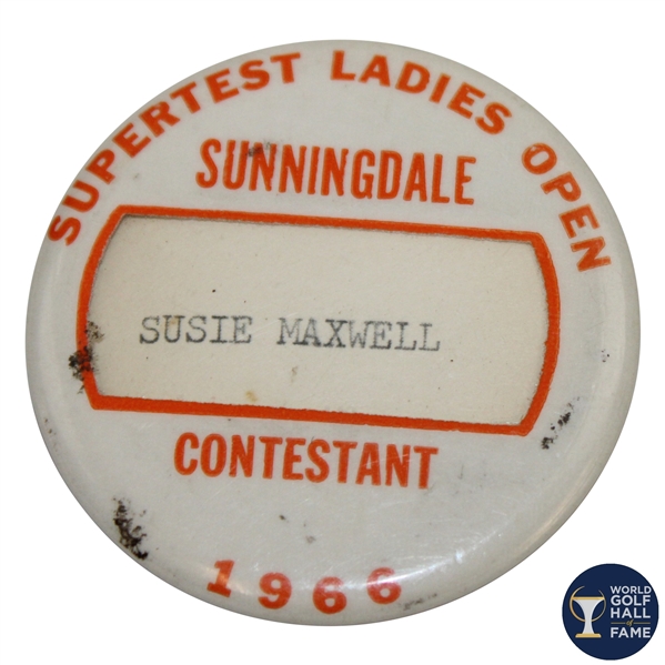 Susie Maxwell Bernings 1966 Supertest Ladies Open at Sunningdale Contestant Badge