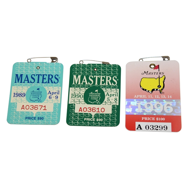 1989, 1990 & 1996 Masters Tournament SERIES Badges - Nick Faldo Winner