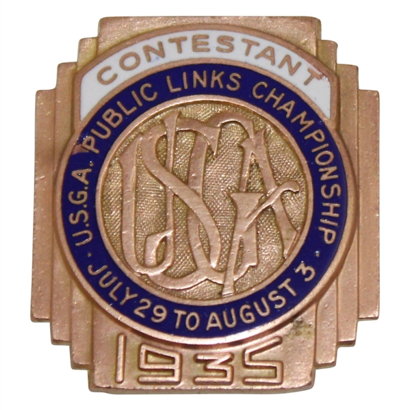 1935 USGA Public Links Championship Contestant Badge - Frank Strafaci Win
