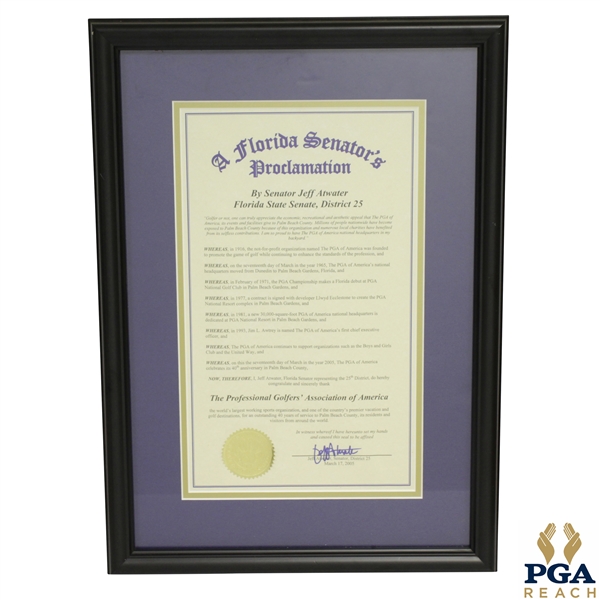 2005 Proclamation By Florida State Senator Jeff Atwater Regarding The PGA Of America