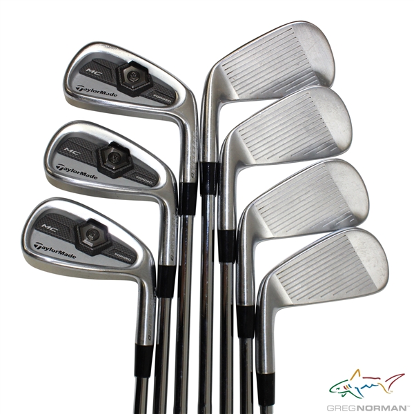 Greg Normans Personal Used Set of TaylorMade Forged MC Tour Preferred Irons 3-9