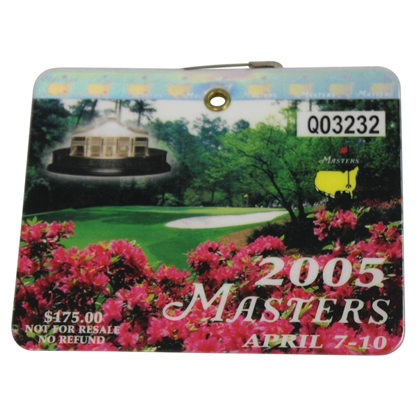 2005 Masters Tournament SERIES Badge #Q03232 - Tiger Woods Win & Jacks Final Masters