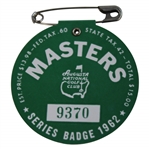 1962 Masters Tournament SERIES Badge #9370 - Arnold Palmer Winner