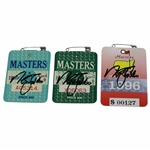 Nick Faldo Signed 1989, 1990 & 1996 Masters SERIES Badges JSA ALOA