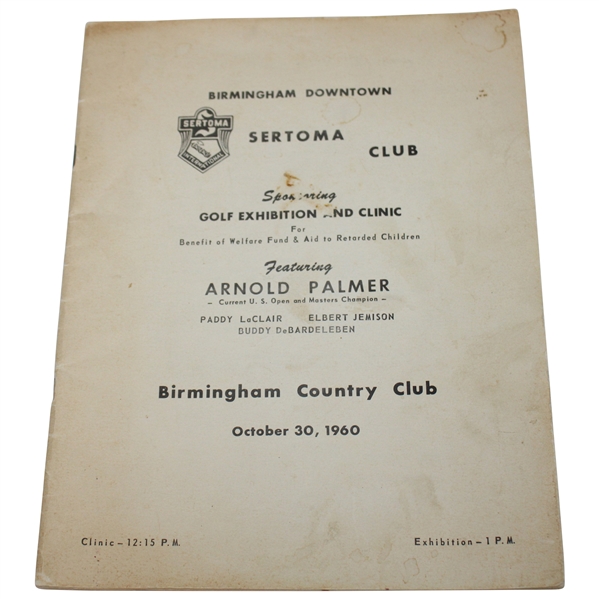 Arnold Palmer Signed 1960 Birmingham Country Club Exhibition Program - To Wayne JSA ALOA