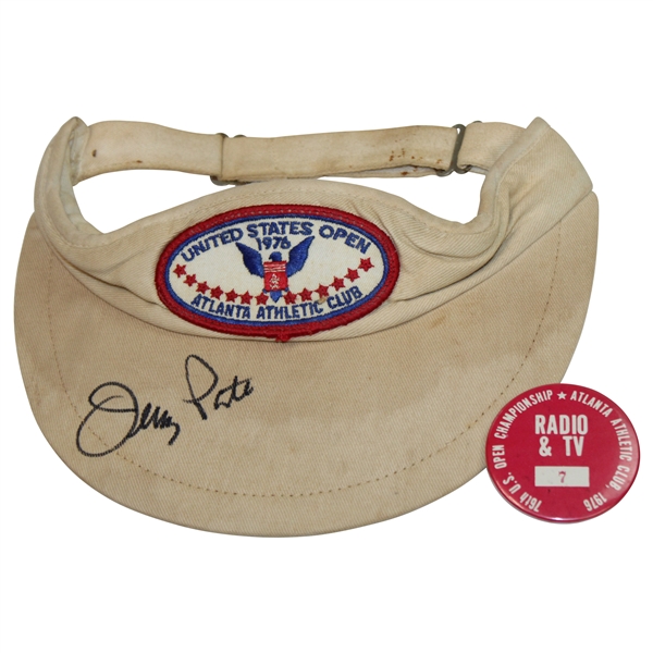 Jerry Pate Signed 1976 US Open Hat with Radio/TV Badge JSA ALOA