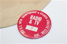 Jerry Pate Signed 1976 US Open Hat with Radio/TV Badge JSA ALOA