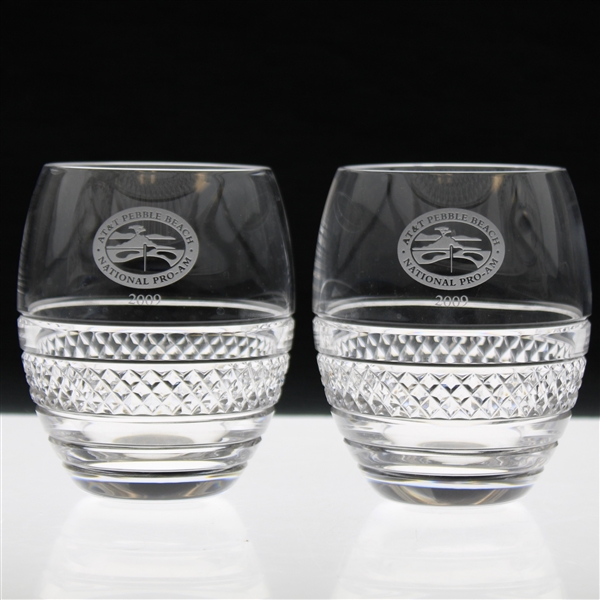 Mark Calcavecchias Two (2) 2009 Pebble Beach Pro-Am Waterford Wine Glasses