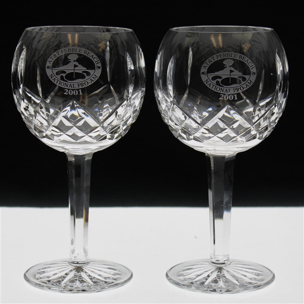 Mark Calcavecchias Two (2) 2001 Pebble Beach Pro-Am Waterford Stem Wine Glasses