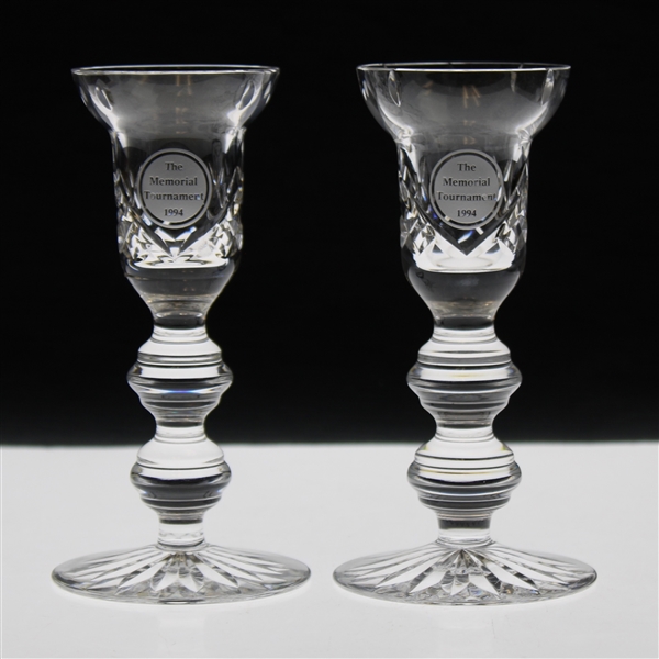 Mark Calcavecchias Two (2) 1994 Memorial Tournament Waterford Glass Candlestick Holders
