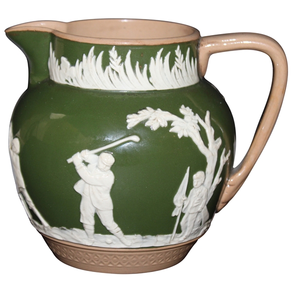 c.1900 Copeland Spode R.H. Stearns & Co. Ceramic Golf Theme Green & White Pitcher