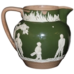 c.1900 Copeland Spode R.H. Stearns & Co. Ceramic Golf Theme Green & White Pitcher