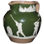 c.1900 Copeland Spode R.H. Stearns & Co. Ceramic Golf Theme Green & White Pitcher
