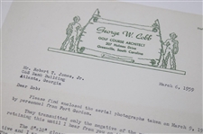 1959 Letter To Bobby Jones From Architect George W. Cobb w/ANGC Par-3 Course Content