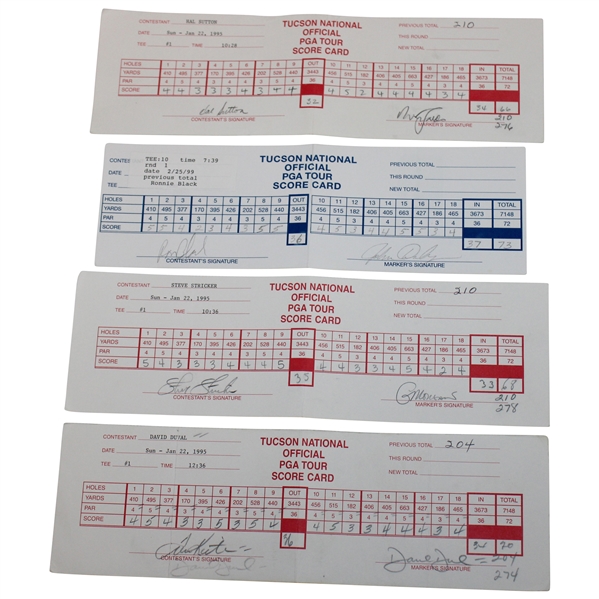 Faldo, Daly, Sutton & Five (5) Others Signed 1995 & 1999 Tuscon National Tournament Used Scorecards