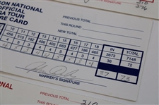 Faldo, Daly, Sutton & Five (5) Others Signed 1995 & 1999 Tuscon National Tournament Used Scorecards
