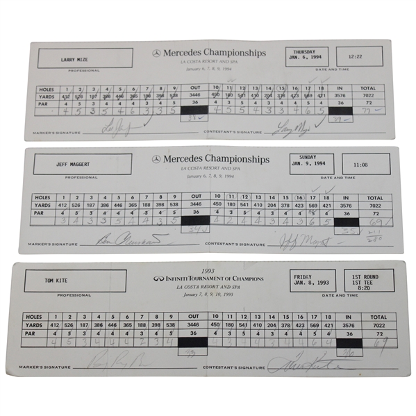 Crenshaw, Mize, Kite & Three (3) Others Signed 1993 & 1994 ToC/Mercedes Tournament Used Scorecards