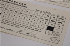 Sutton, Tway, Stricker & Three (3) Others Signed 1994 UA Hawaiian Open Tournament Used Scorecards