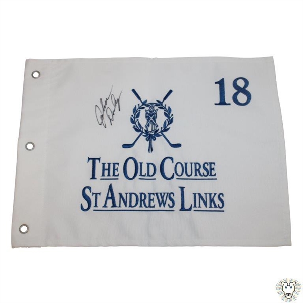 John Daly Signed Old Course at St Andrews White Embroidered Flag JSA ALOA