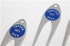 Six (6) Tournament Contestant Blue Label Divot Tools - 1967, 1970 & 1971 - Charles Coody Collection