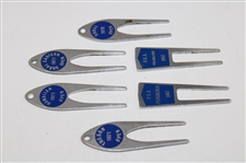 Six (6) Tournament Contestant Blue Label Divot Tools - 1967, 1970 & 1971 - Charles Coody Collection