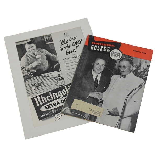 Gene Sarazen Rheingold Lager Matted Ad w/1954 PGA Professional Golfer Magazine