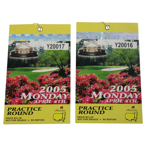 2005 Masters Tournament Monday Practice Round Tickets (2) - Tiger Woods Winner