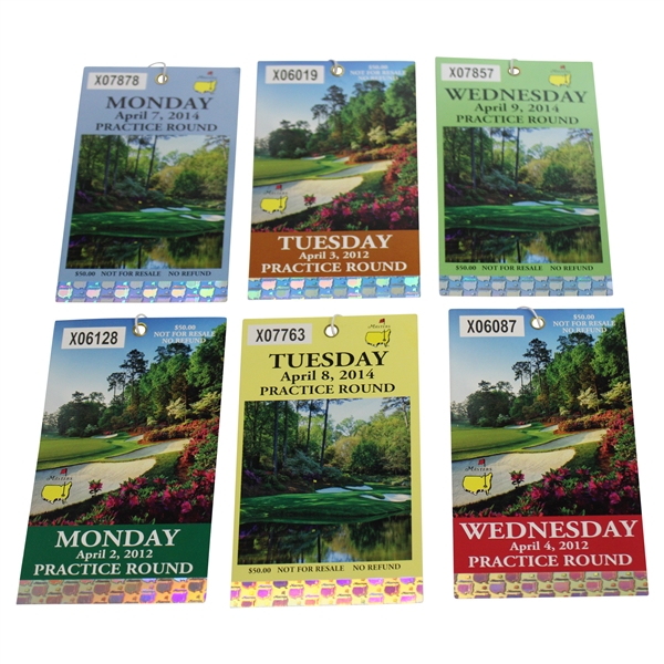 2012 & 2014 Masters Tournament Monday, Tuesday & Wednesday Practice Round Tickets (6)