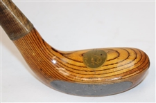 “The Duke” Handmade Wood Mallet Head Putter, Splice Neck, Nosing Strip, Green Suede Leather Wrap Grip