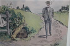 1904 Lady Golfer Smitten By Eros As Man Walks Near Color Print By Lou Mayer, Wood Framed
