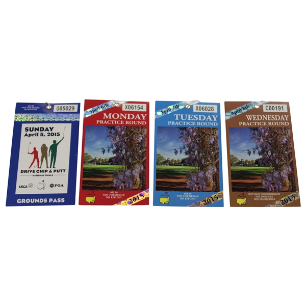 2015 Masters Drive/Chip & Putt, Monday, Tuesday & Wednesday Practice Rd Tickets (4) - Spieth Winner