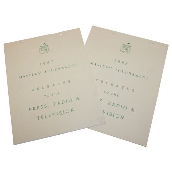 1987 & 1988 Masters Tournament Releases To The Press, Radio & Television Guides