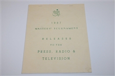 1987 & 1988 Masters Tournament Releases To The Press, Radio & Television Guides