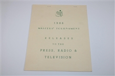 1987 & 1988 Masters Tournament Releases To The Press, Radio & Television Guides
