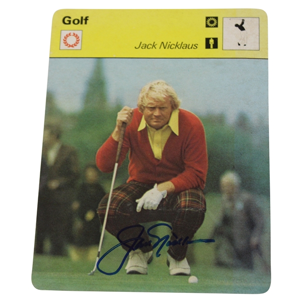 Jack Nicklaus Signed 1977 Lining Up Putt Sportscaster Card JSA ALOA