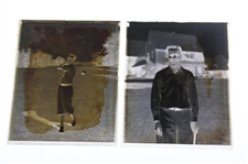 Two (2) Vintage Glass Negative Plates - Action Shot & Pose