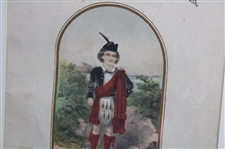 Vtg Young Scot With A Long Nose Club & Ball Original Colored Lithograph - Framed