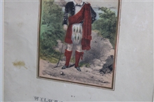 Vtg Young Scot With A Long Nose Club & Ball Original Colored Lithograph - Framed