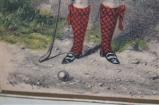 Vtg Young Scot With A Long Nose Club & Ball Original Colored Lithograph - Framed