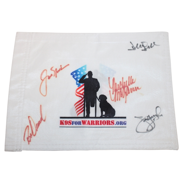 Jack Nicklaus, Jim Furyk & Three (3) Others Signed K9s For Warriors Mini Flag JSA ALOA