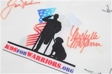 Jack Nicklaus, Jim Furyk & Three (3) Others Signed K9s For Warriors Mini Flag JSA ALOA
