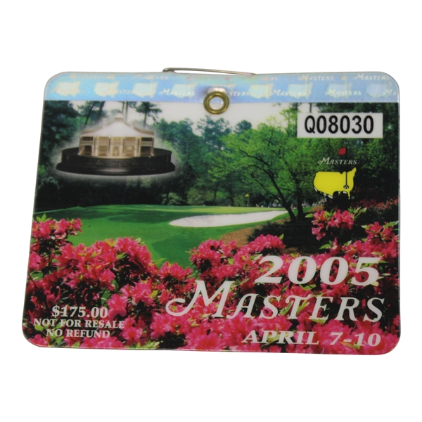 2005 Masters Tournament SERIES Badge #Q08030 - Tiger Win & Jacks Final Masters