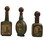 Three (3) Fausto Conluri Genuine Leather made In Italy Golf Scene Decanters