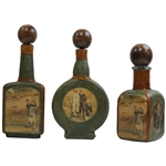 Three (3) Fausto Conluri Genuine Leather made In Italy Golf Scene Decanters