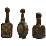 Three (3) Fausto Conluri Genuine Leather made In Italy Golf Scene Decanters