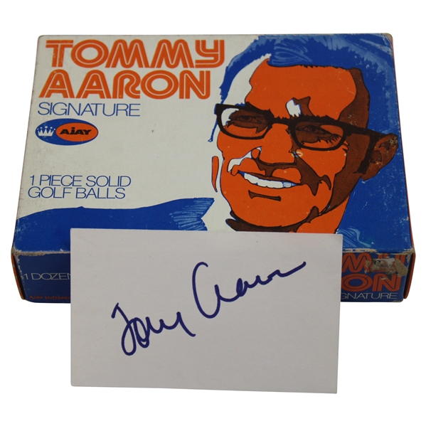 Tommy Aaron Signed Cut Card w/Tommy Aaron Signature Golf Ball Box w/Balls