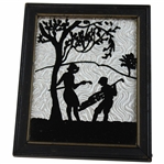 Lady Golfer with Caddy Silhouette Golf Scene - Framed