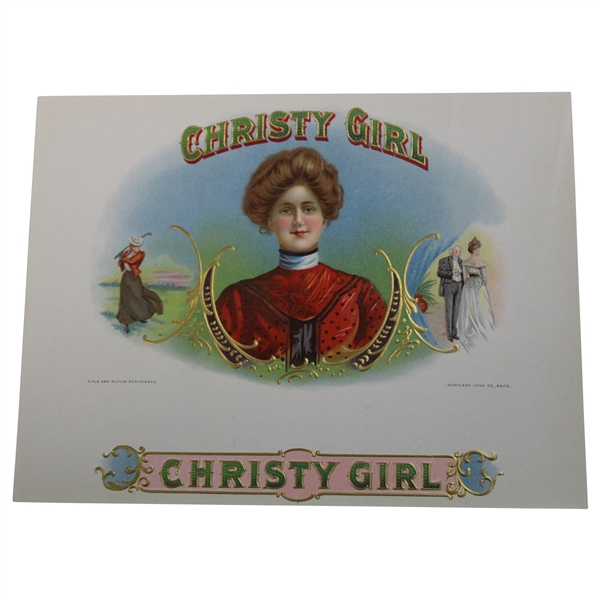 Christy Girl Lady Golfer in Red Dress Embossed by Maryland Litho Co.