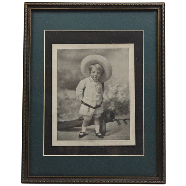 c.1905 Mammas Caddie Young Golfer Caddie with Bag & Clubs Print - Framed